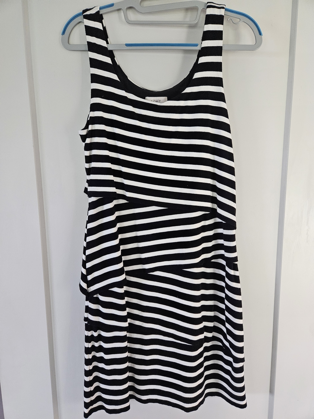 LOFT Black White Striped Sleeveless Layered Dress